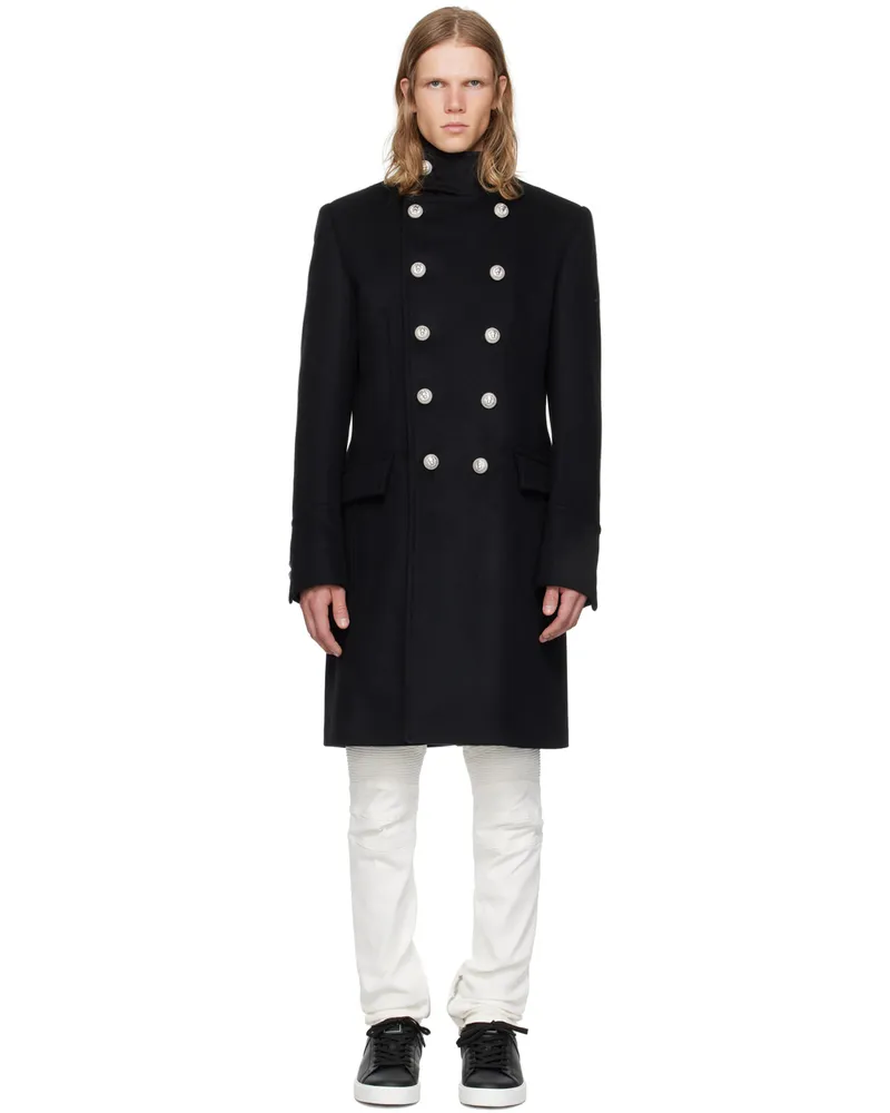 Balmain Black Double-Breasted Coat 0pa