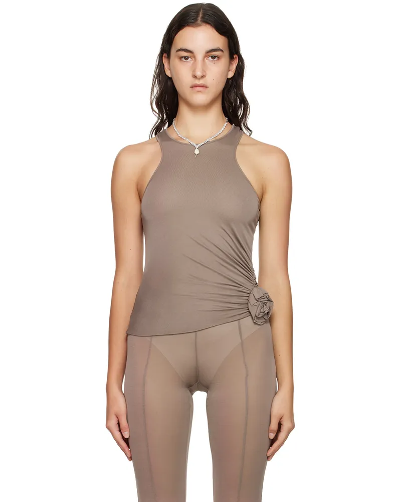 Blumarine Taupe Semi-Sheer Tank Top N0811