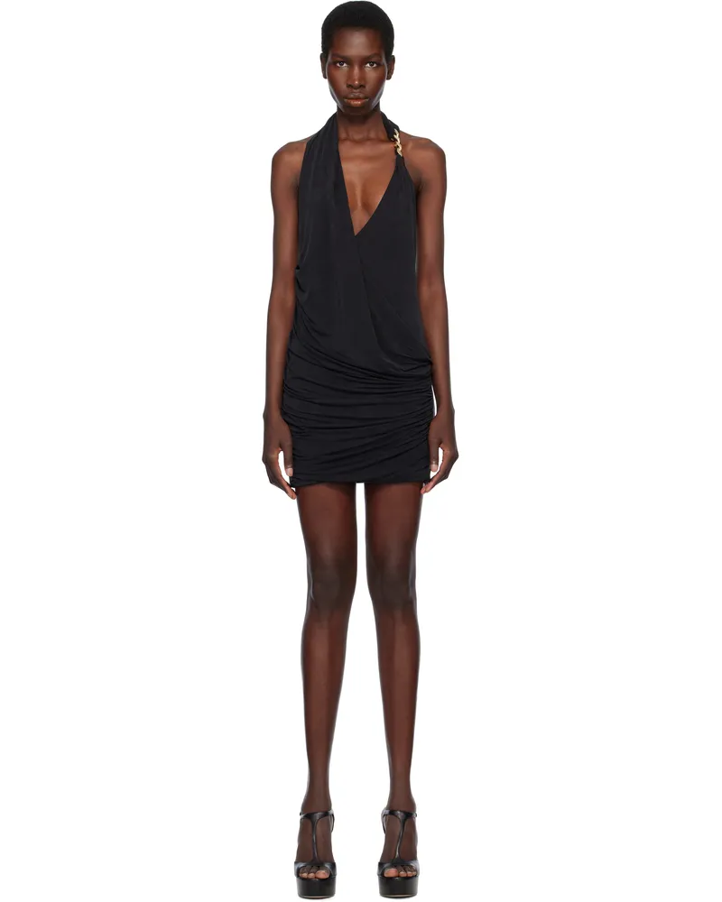Balmain Black Draped Jersey Halter Neck Minidress Yia
