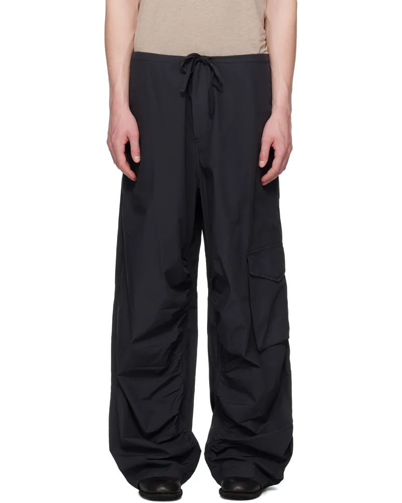 Hope Black Loose Drawstring Collapse Cargo Pants Black