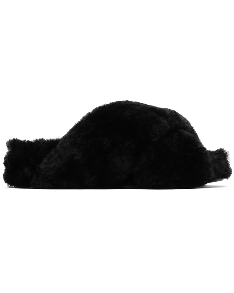 Jil Sander Black Shearling Wrap Sandals 001