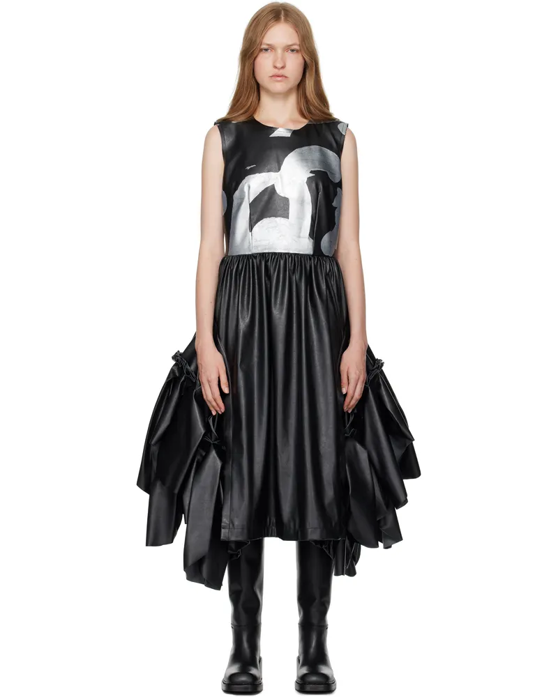 Comme des Garçons Black Faux Leather Printed Midi Dress Black