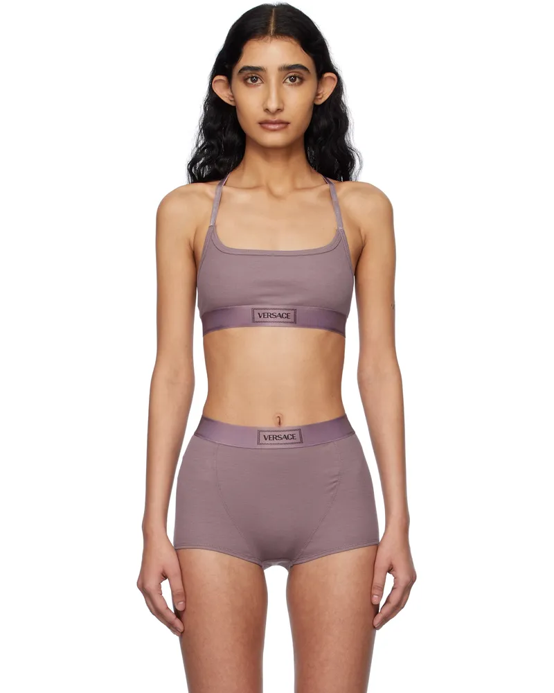 Versace Purple 90s Vintage Logo Ribbed Bra 1lh90-dusty