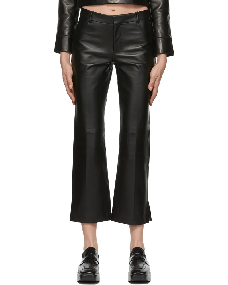 AMI Paris Black Cropped Leather Pants 001