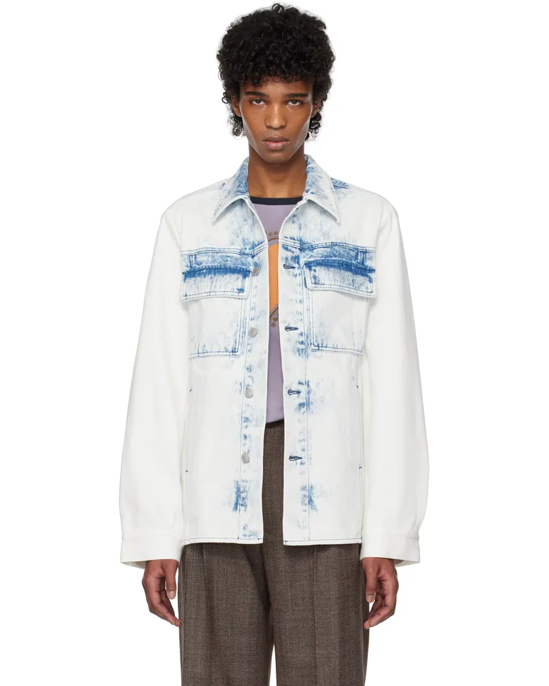 Dries van Noten White & Blue Acid Wash Denim Jacket Light