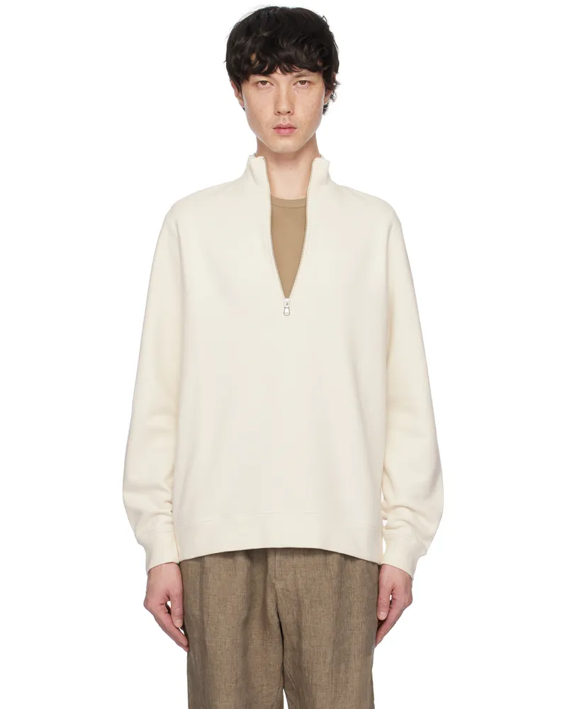 Sunspel Beige Half-Zip Loopback Sweatshirt Undyed