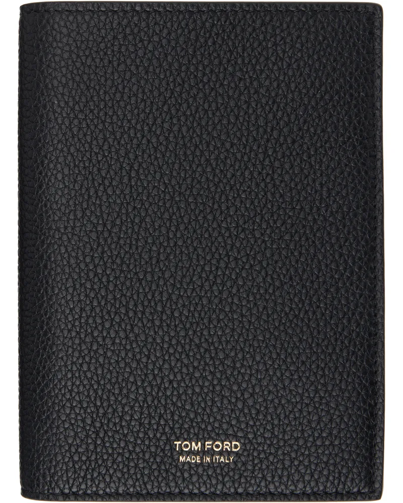 Tom Ford Black Soft Grain Leather T Line Passport Holder Black