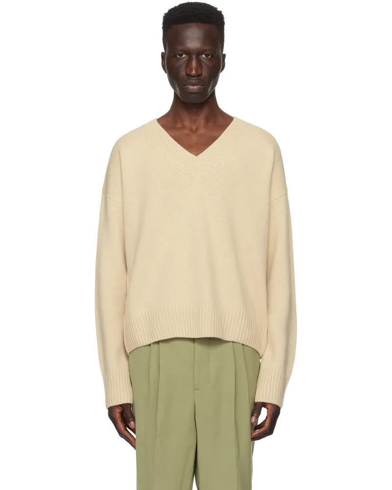 AMI Paris Beige Cropped Sweater Cream