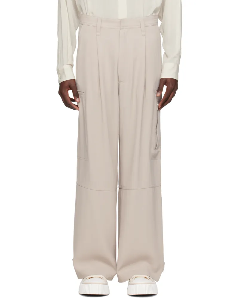 AMI Paris Beige Pleated Cargo Pants Light