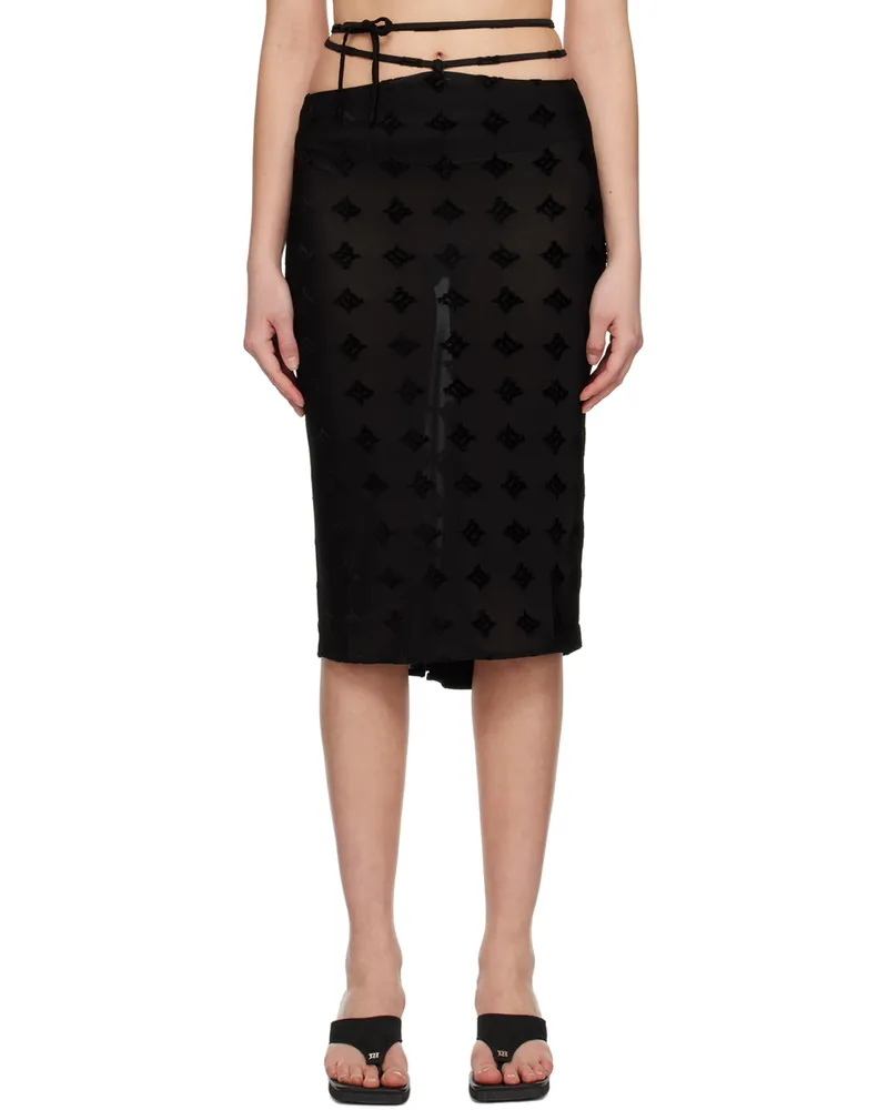 MISBHV Black Monogram Straps Midi Skirt Black