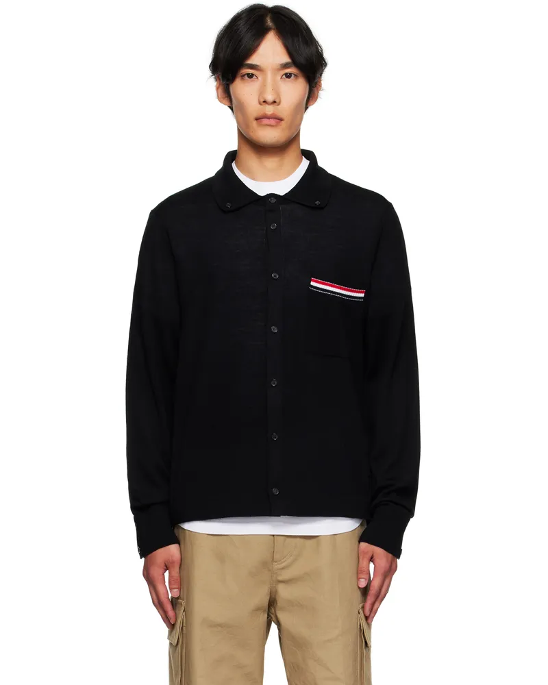 Thom Browne Black Merino Wool Jersey Stitch Long Sleeve Shirt 001black