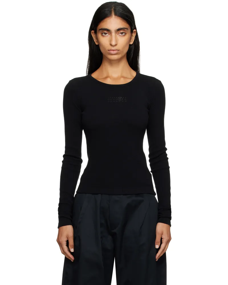 Maison Margiela Black Wool Blend Rib Jersey Long-Sleeved T-shirt 900