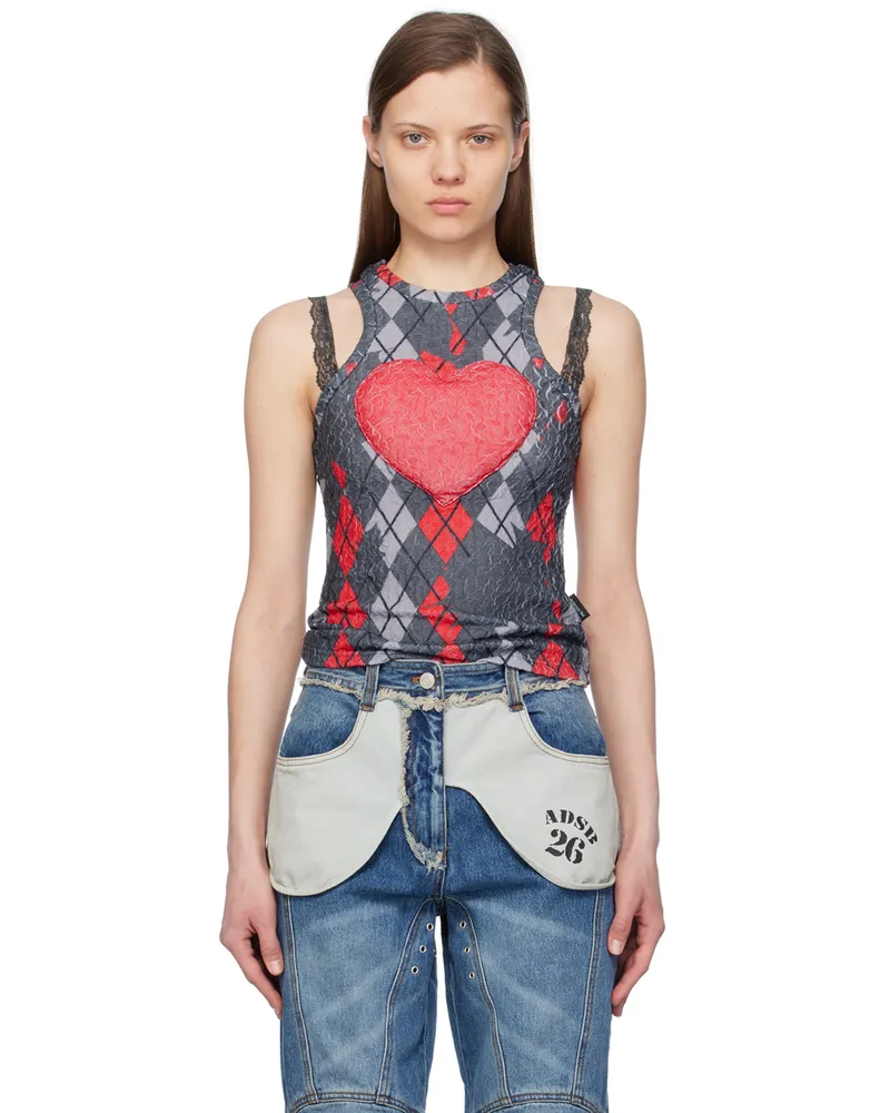 Andersson Bell SSENSE Exclusive Gray & Red Puffy Heart Saver Tank Top Charcoal