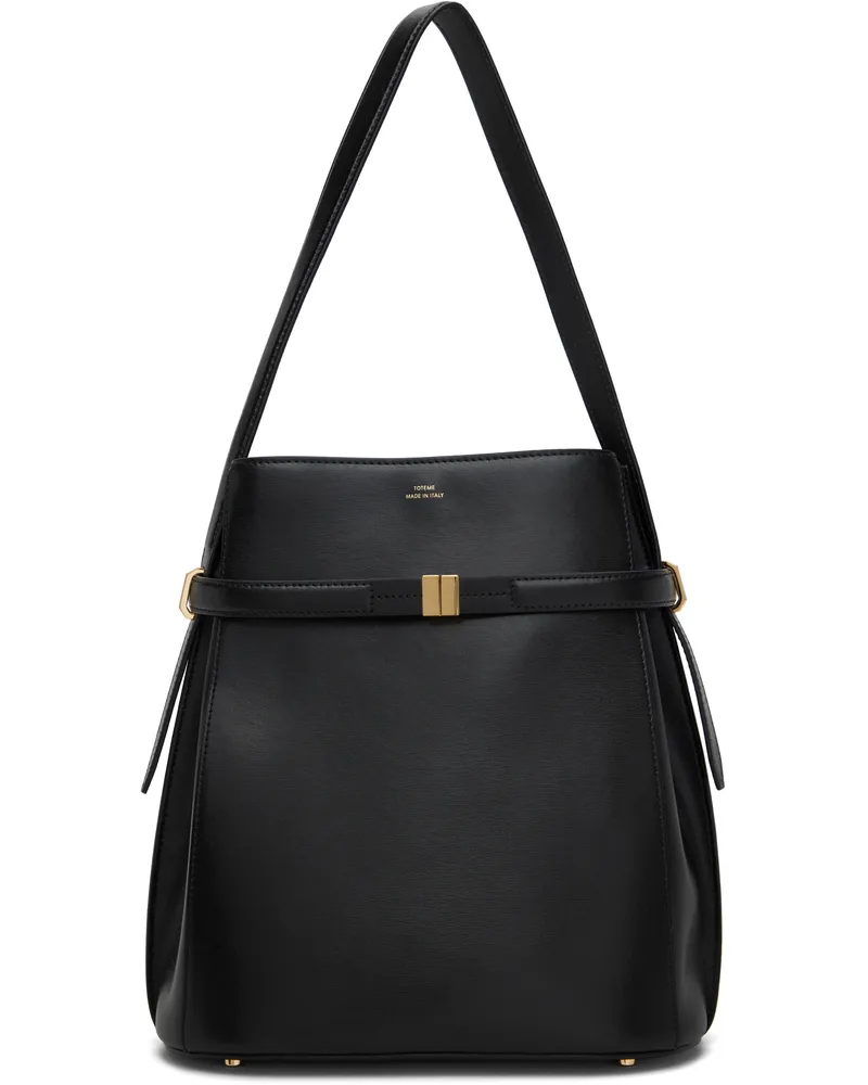 Totême Black Belted Leather Bucket Bag Black