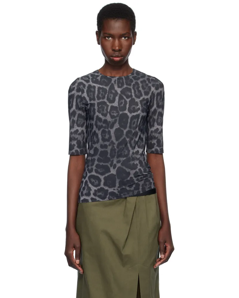 Stella McCartney Gray Leopard Print T-shirt 1230
