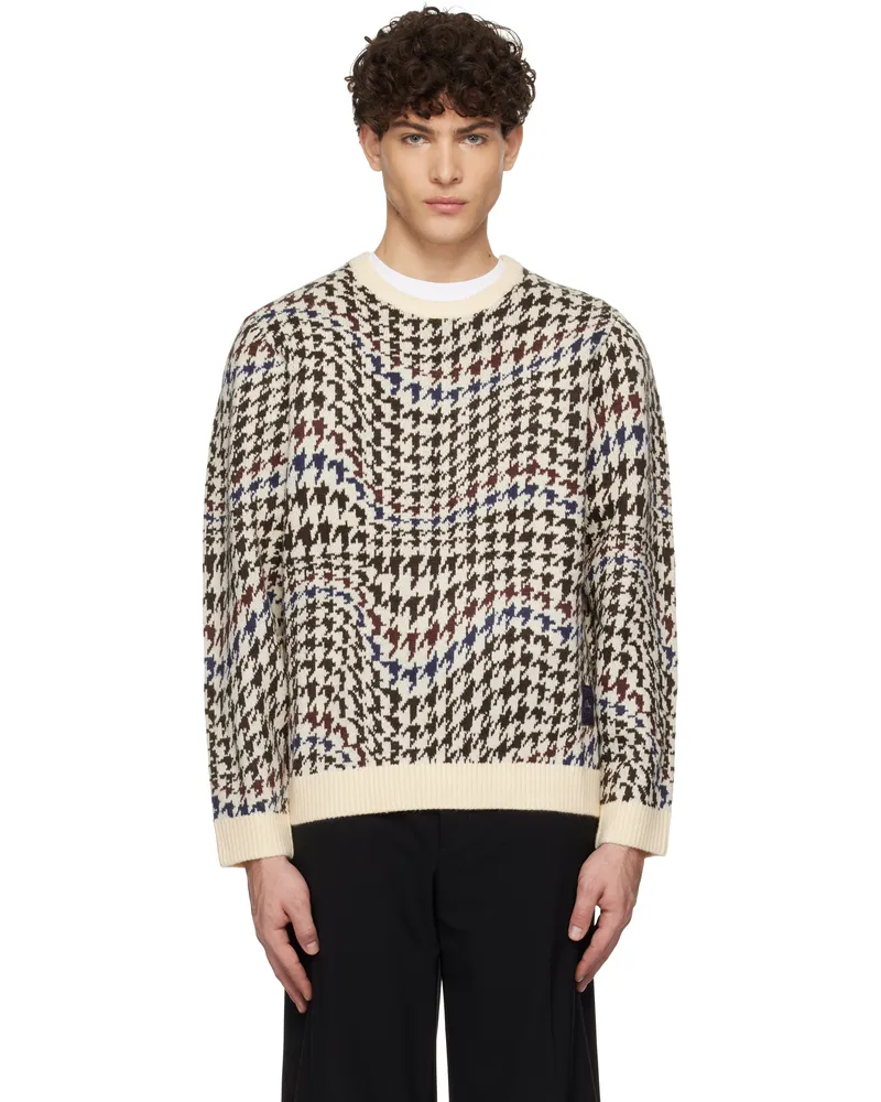 Dime Off-White Houndstooth Knit Sweater Cream