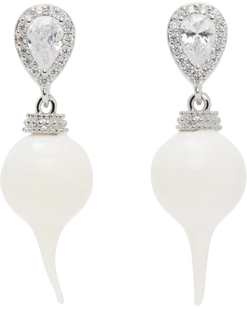 OTTOLINGER SSENSE Exclusive Silver & White Diamond Drop Earrings Beige