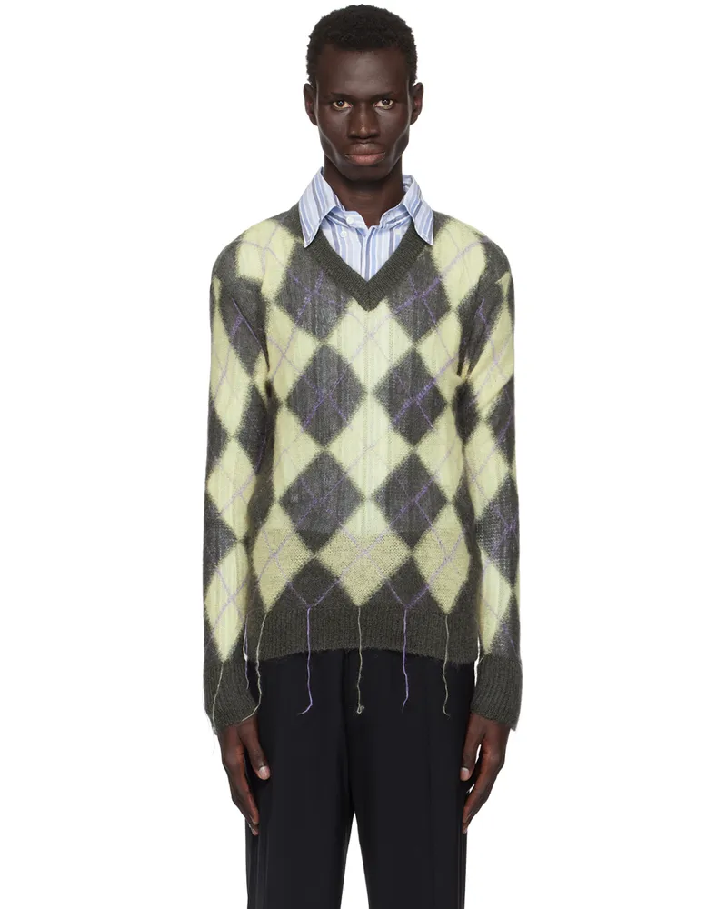 Marni Gray & Yellow Argyle Sweater Ary06