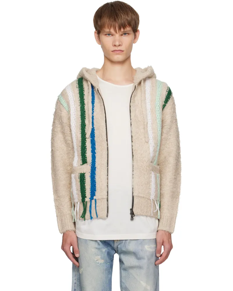 Andersson Bell Beige Reverse Stripe Knit Hoodie Ecr