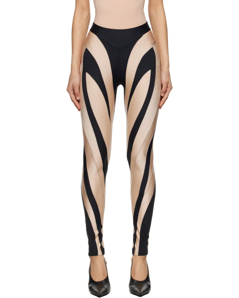 Thierry Mugler Black & Beige Spiral Leggings B9923
