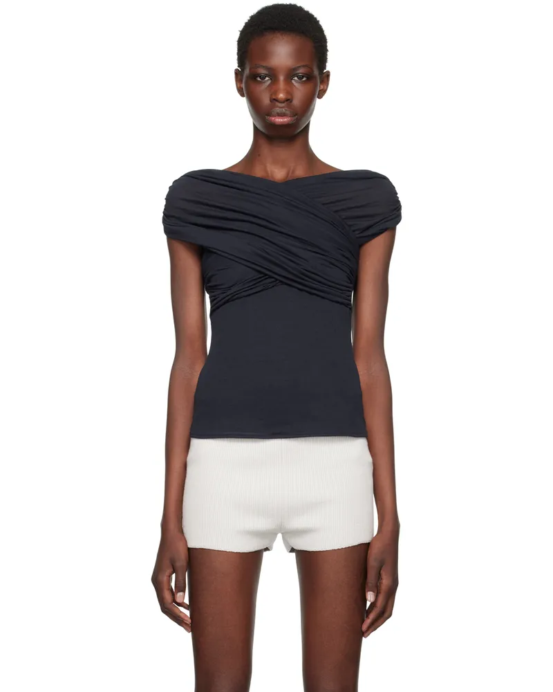 AMI Paris Navy Draped Blouse Navy