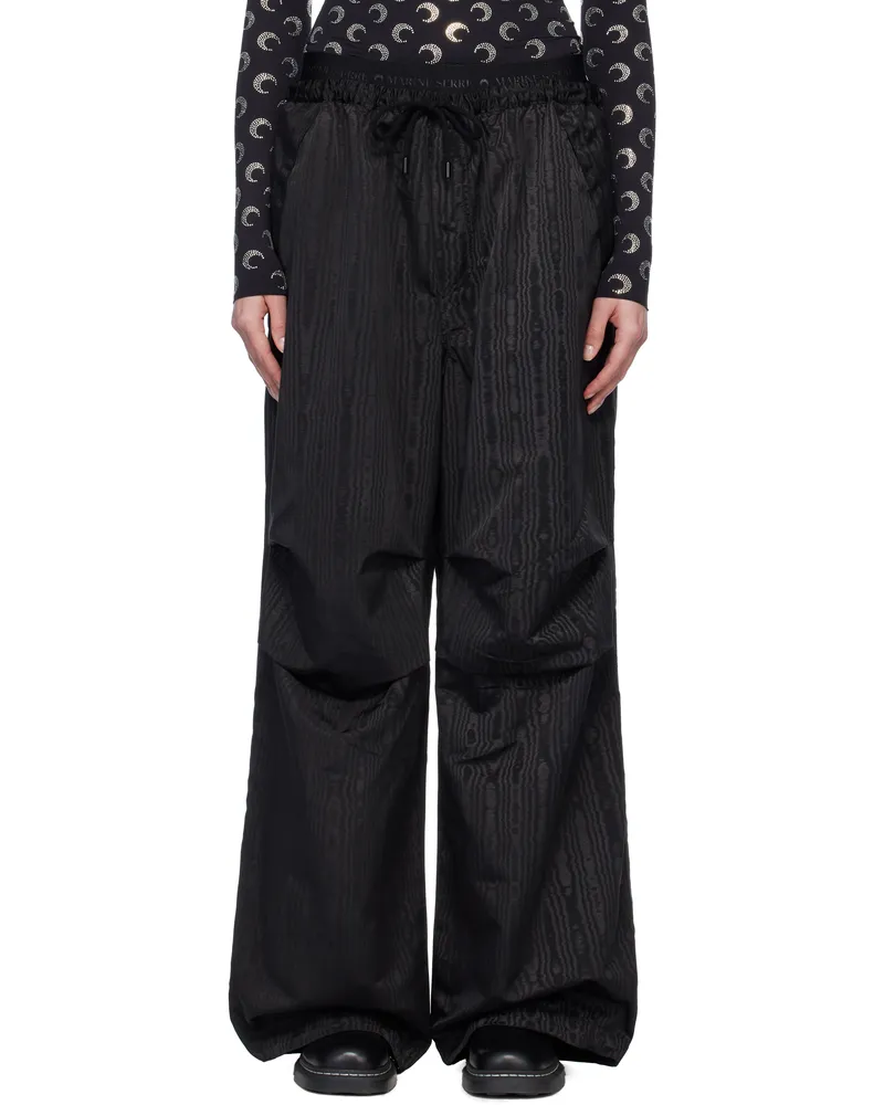 Marine Serre Black Recycled Moiré Parachute Trousers Bk99