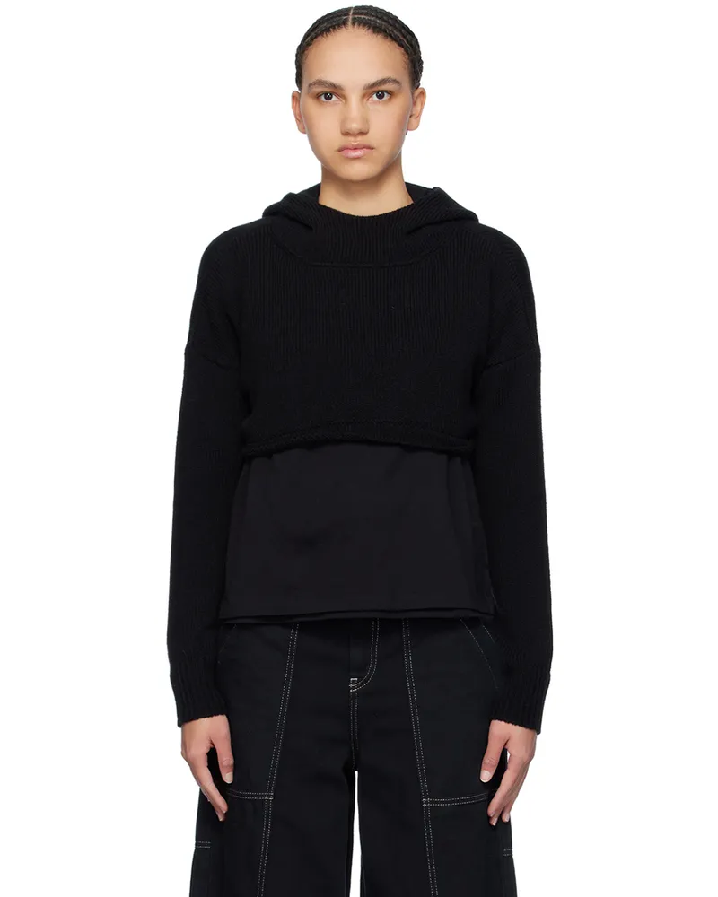 Maison Margiela Black Cropped Hoodie 900
