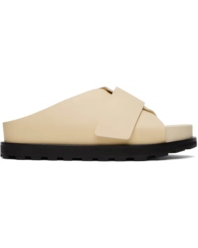 Jil Sander Beige Cross-Strap Leather Slides 266