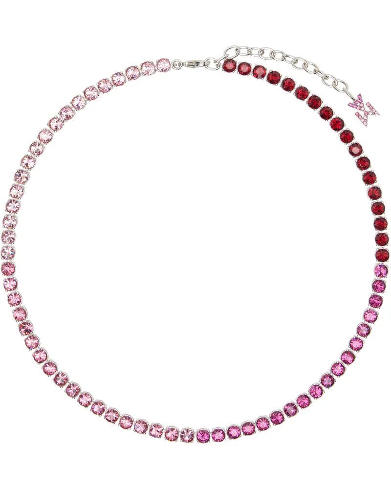 Amina Muaddi Silver & Pink Tennis Necklace Silver