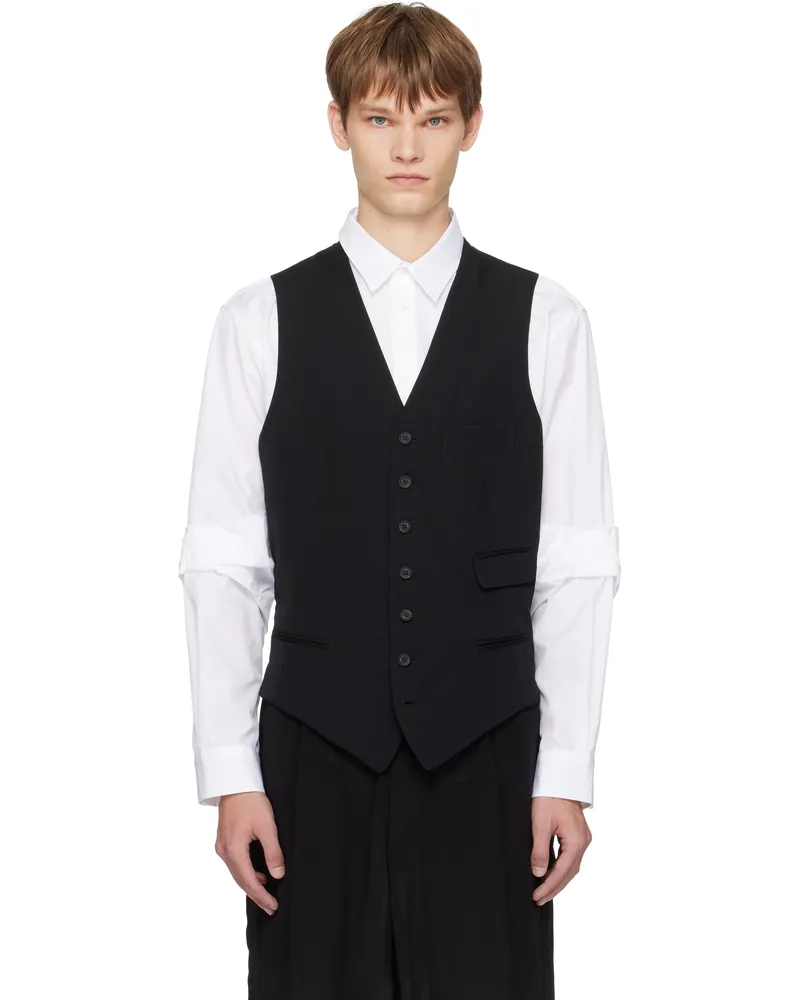 Yohji Yamamoto Black Wool Gabardine 7Buttons Waistcoat 2