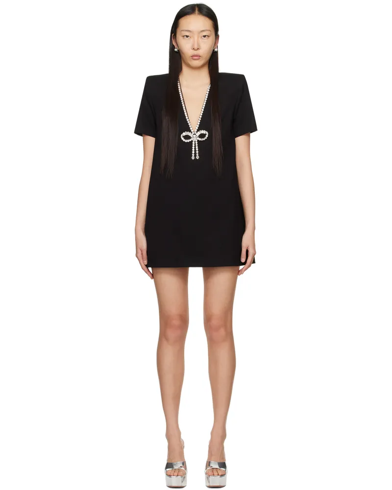 Area Black Crystal Bow Minidress Black