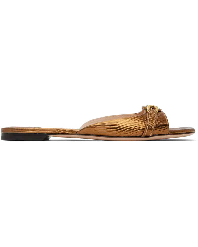 Tom Ford Bronze Stamped Lizard Leather Slides 1y005