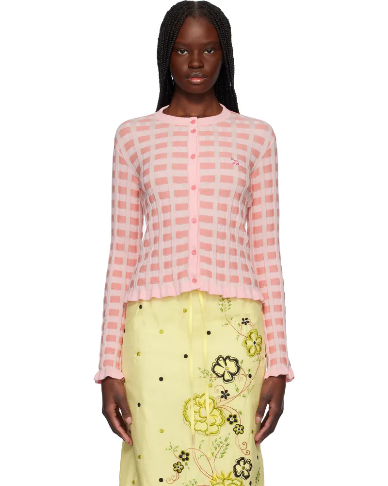 Kitsuné Pink Checked Ribbed Cardigan 0139