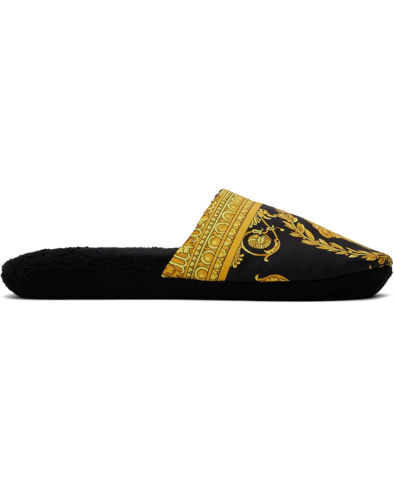 Versace Black & Yellow 'I Heart Baroque' Slippers Z4800-Black