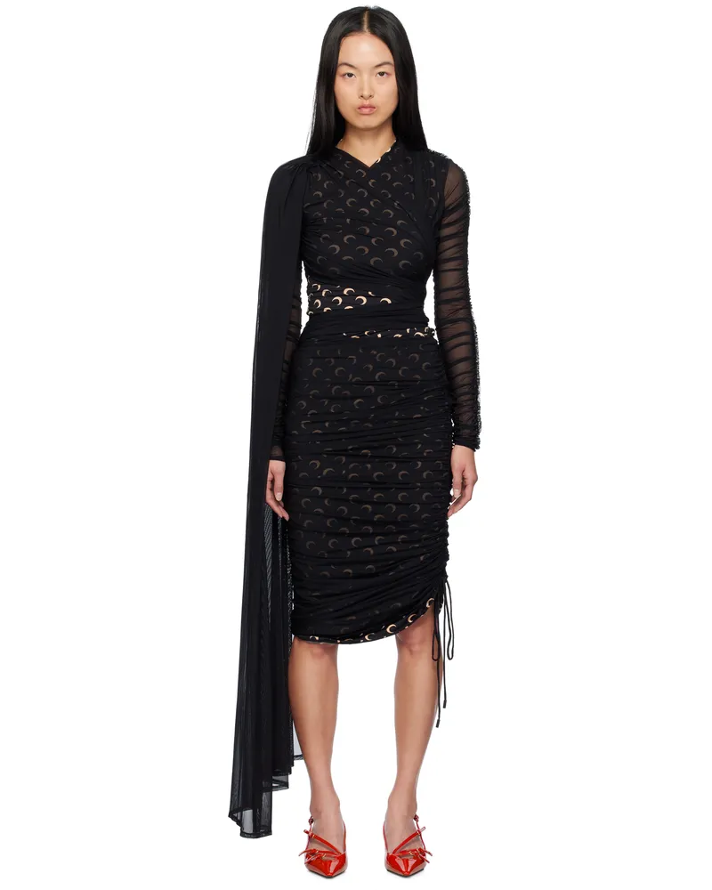 Marine Serre Black Jersey Draped Midi Dress Bk99