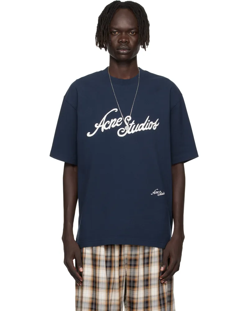 Acne Studios Navy Logo Relaxed Fit T-shirt Bpa