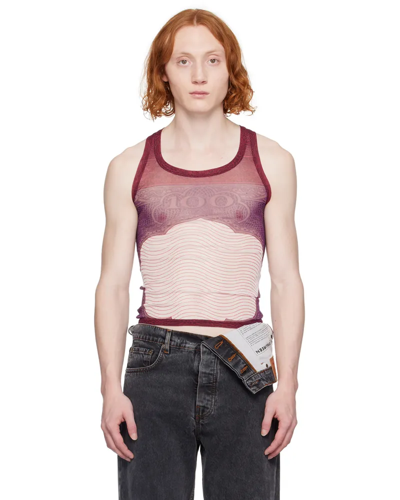 Jean Paul Gaultier Burgundy Sheer Tank Top 300128 Red