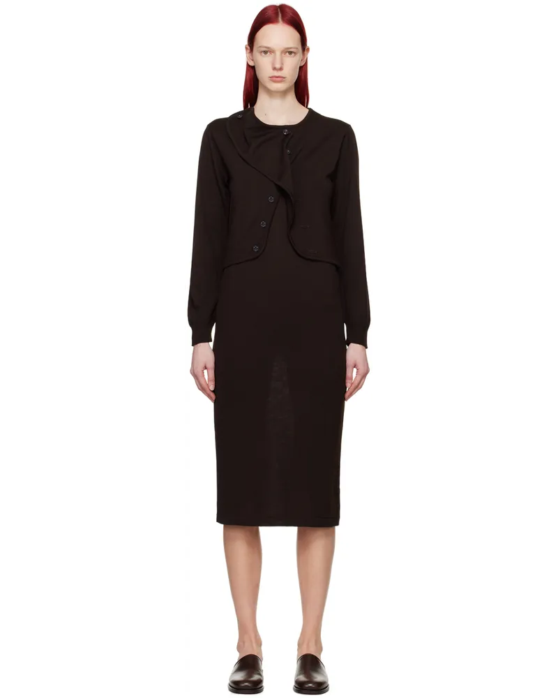 Christophe Lemaire Brown Layered Midi Dress Brpecan