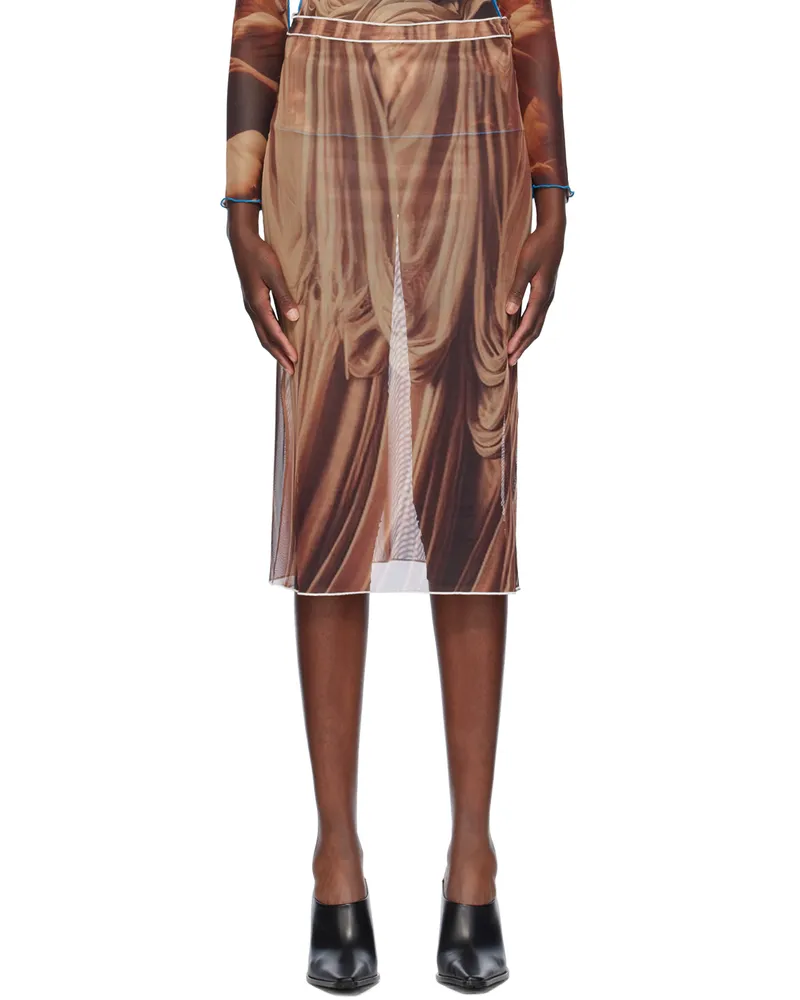 Rokh Brown Draped Printed Midi Skirt 1334curtain