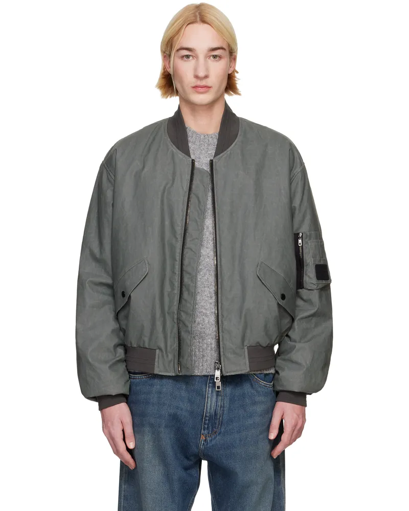 Dolce & Gabbana Gray Oversize Linen Bomber Jacket N9299