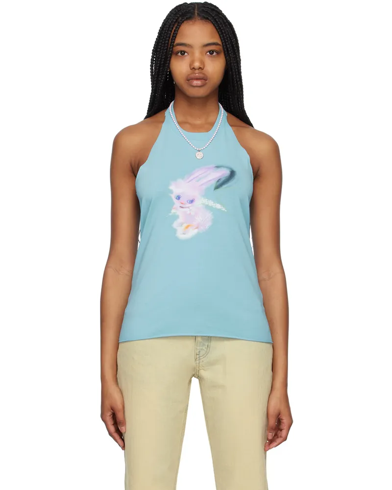 WE 11 DONE Blue Halter Tank Top Sky
