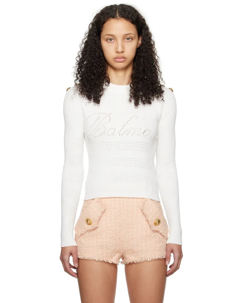 Balmain White Signature Sweater 0fa