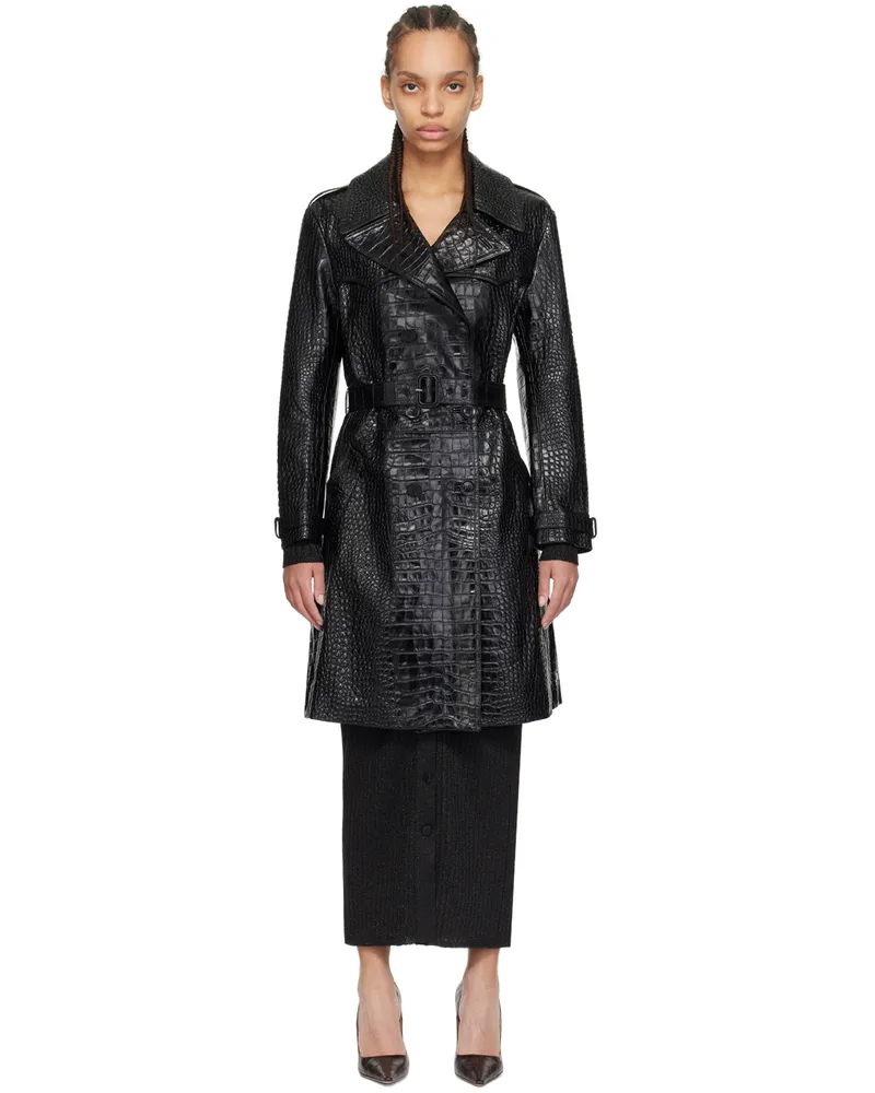 Tom Ford Black Croc-Embossed Leather Trench Coat Lb999