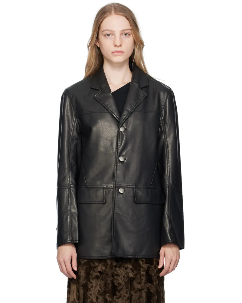 lesugiatelier Black Paneled Faux-Leather Jacket Black