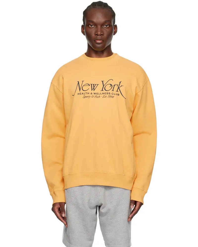 SPORTY & RICH Yellow 'NY Health & Wellness Club' Sweatshirt Faded
