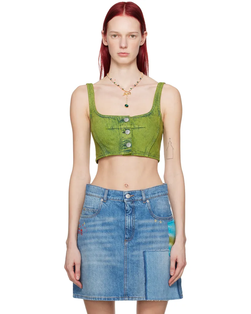 Marni Green Paneled Denim Tank Top Mbv40