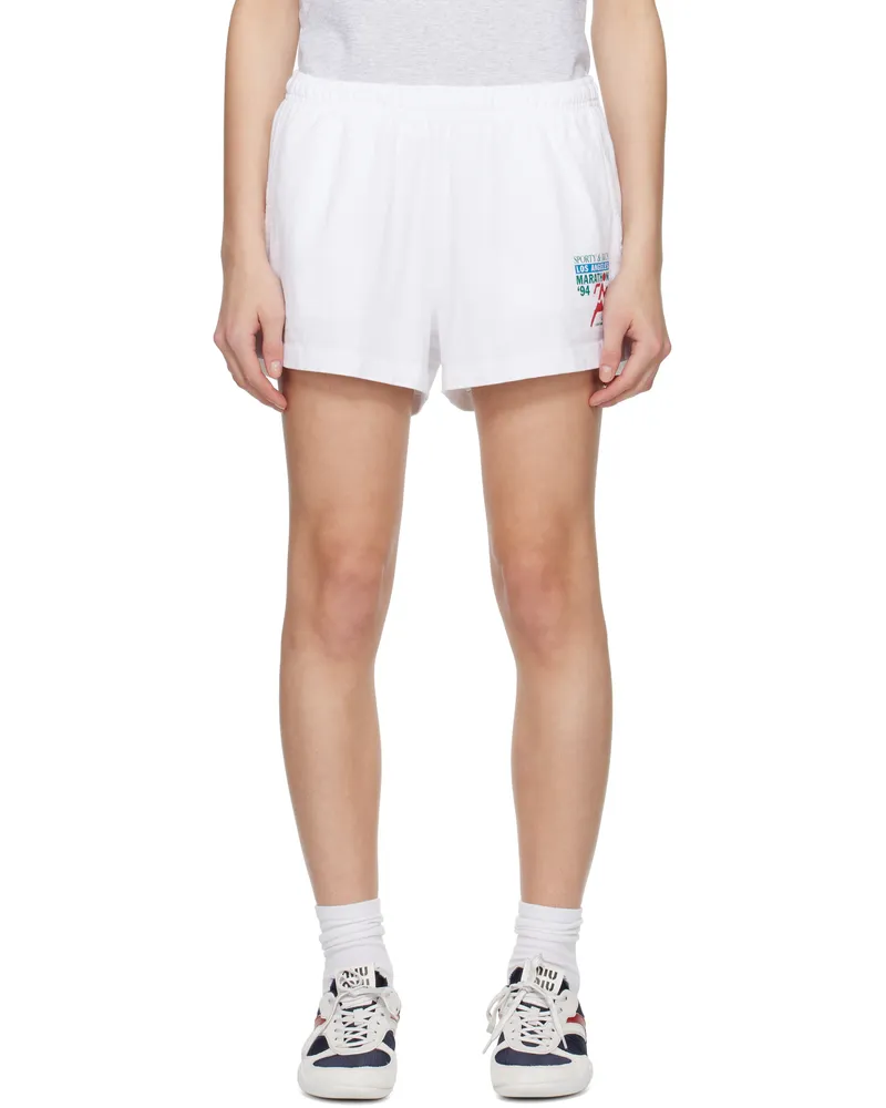 SPORTY & RICH White 'LA Marathon' Disco Shorts 48