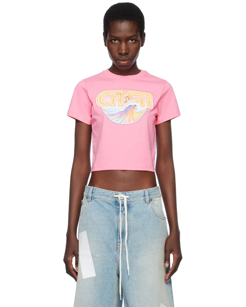 Casablanca Paris Pink Casa Surf Cropped T-shirt Casa