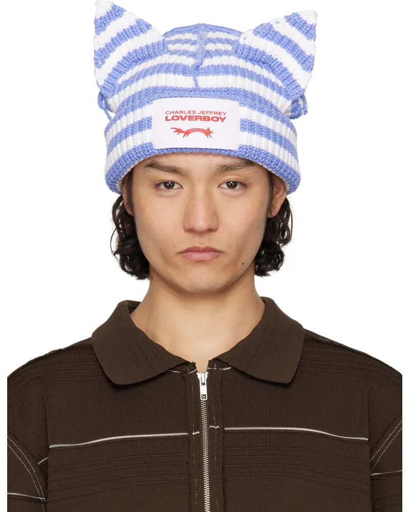 Charles Jeffrey Loverboy SSENSE Exclusive Blue & White Chunky Ears Beanie Blue