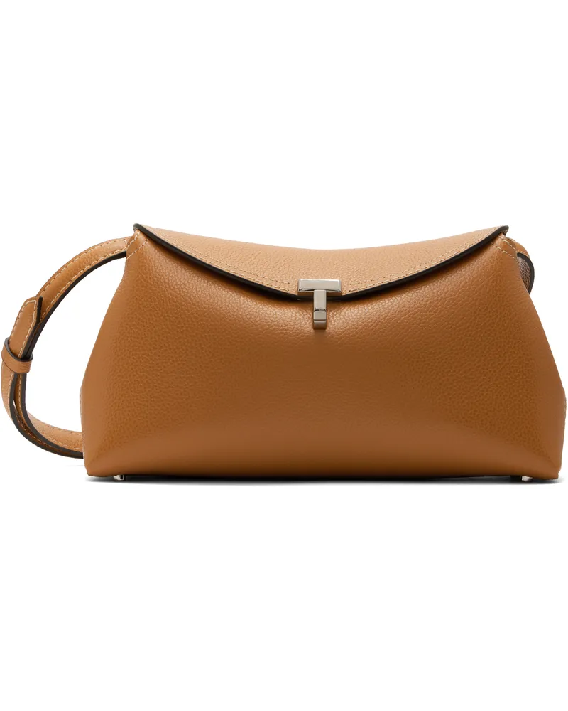 Totême Tan T-Lock Grained-Leather Clutch Tan